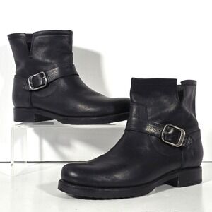Frye‎ Veronica Flex Ankle Booties Women's Leather Black Moto Buckle Size 8.5